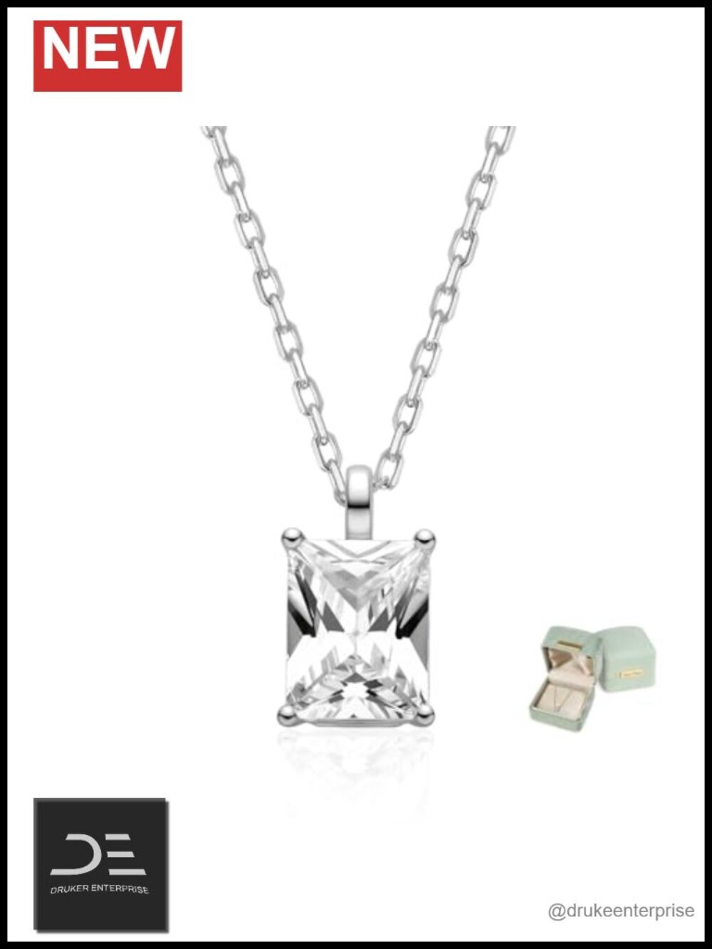 925 Sterling Silver 18K Gold Plated Emerald Cut CZ Solitaire Pendant Necklace